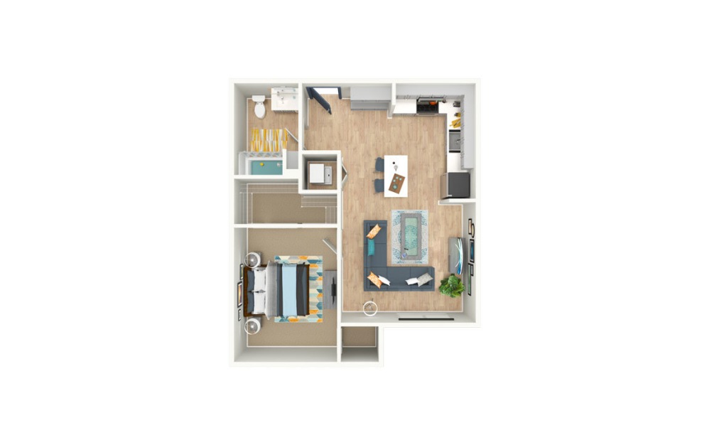 1 Bed 1 Bath The Scott Floorplan 3D floorplan image