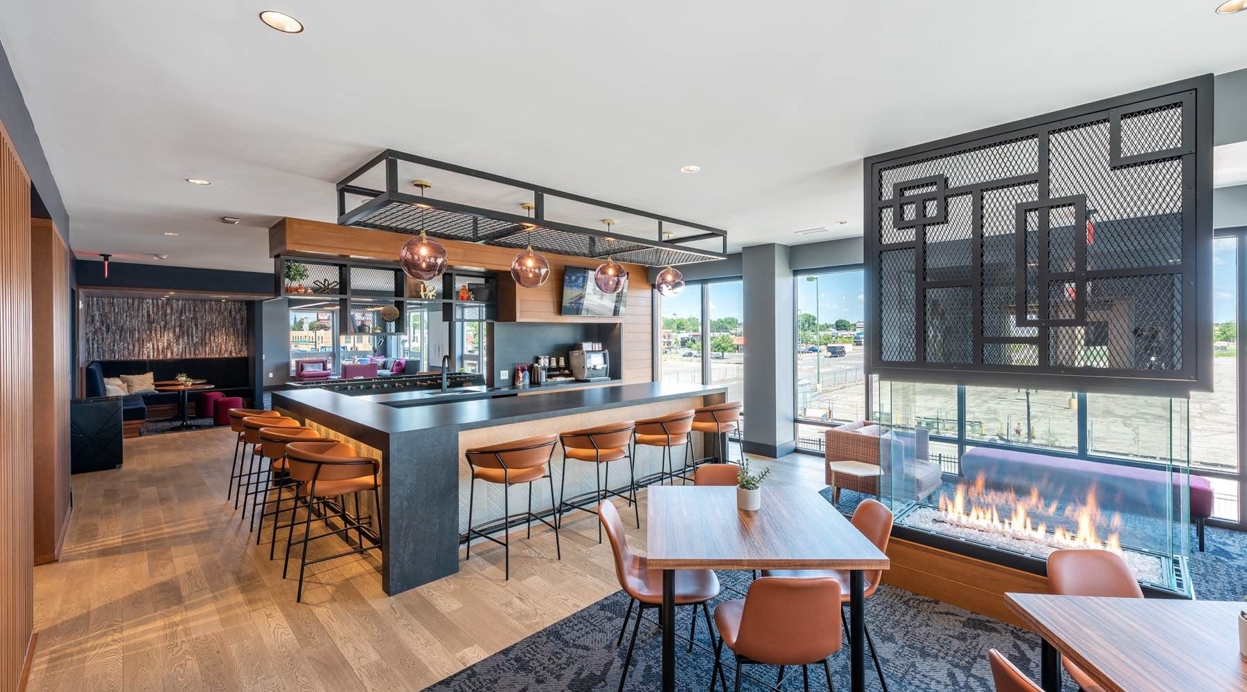 resident clubroom with fireplace