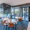a room with a table chairs and a large window